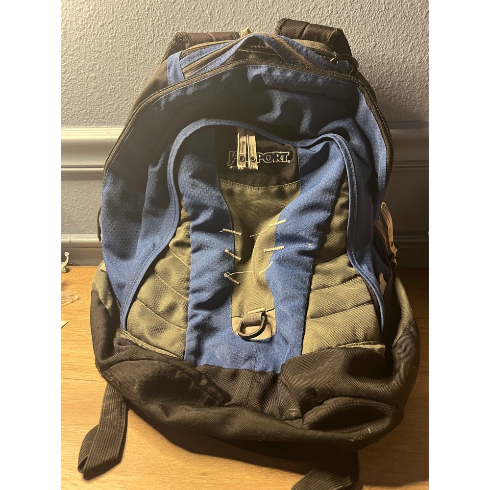 JanSport‎ Blue Honeycomb Ripstop Backpack Multi-Compartment School Bag Black